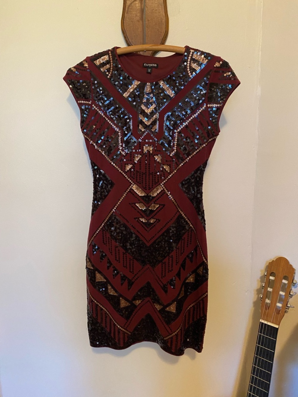 Express Burgundy Sequin-Embellished Mini Dress